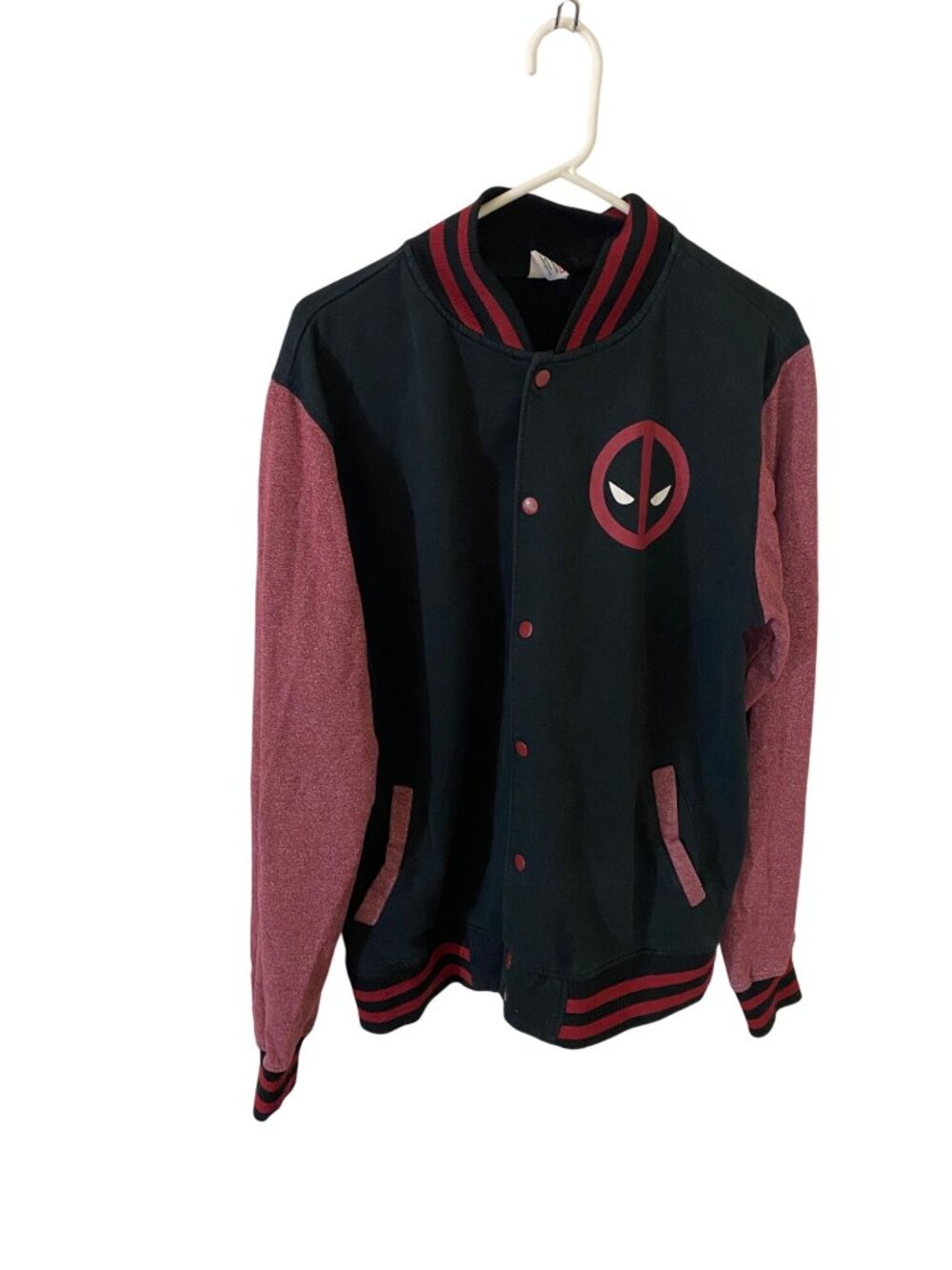Marvel Men's Varsity Style Deadpool Full Zip Jacket - Large